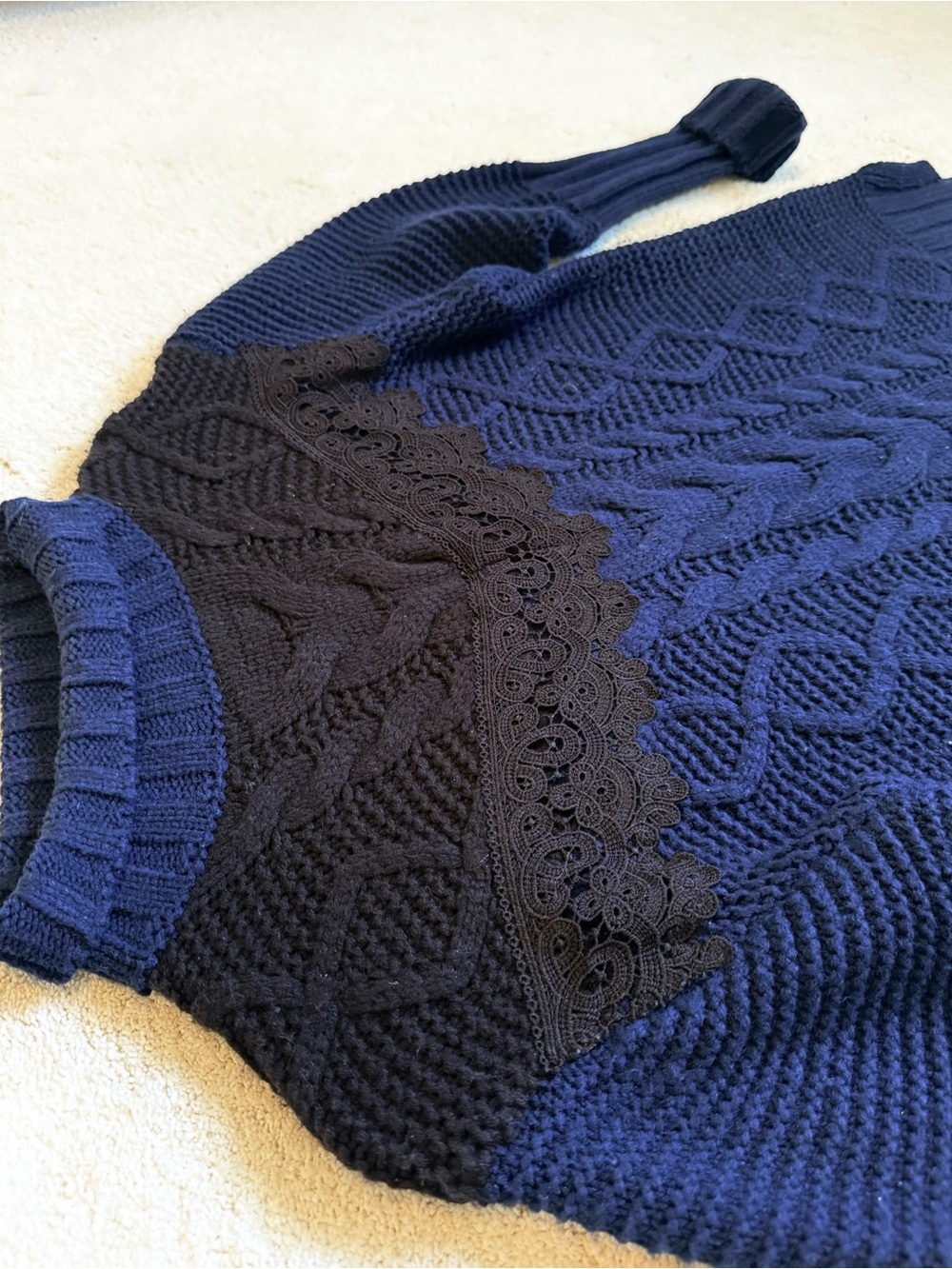 Simply Vera Vera Wang Navy and Black Lace-Trim Cable Turtleneck Sweater